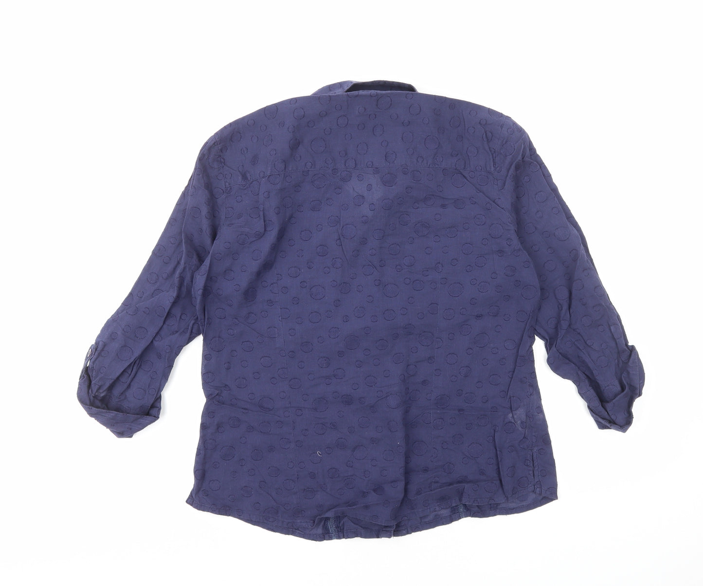 Laura Ashley Womens Blue Geometric Cotton Basic Button-Up Size 14 Collared