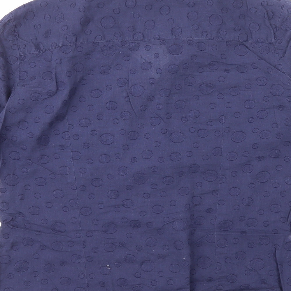 Laura Ashley Womens Blue Geometric Cotton Basic Button-Up Size 14 Collared