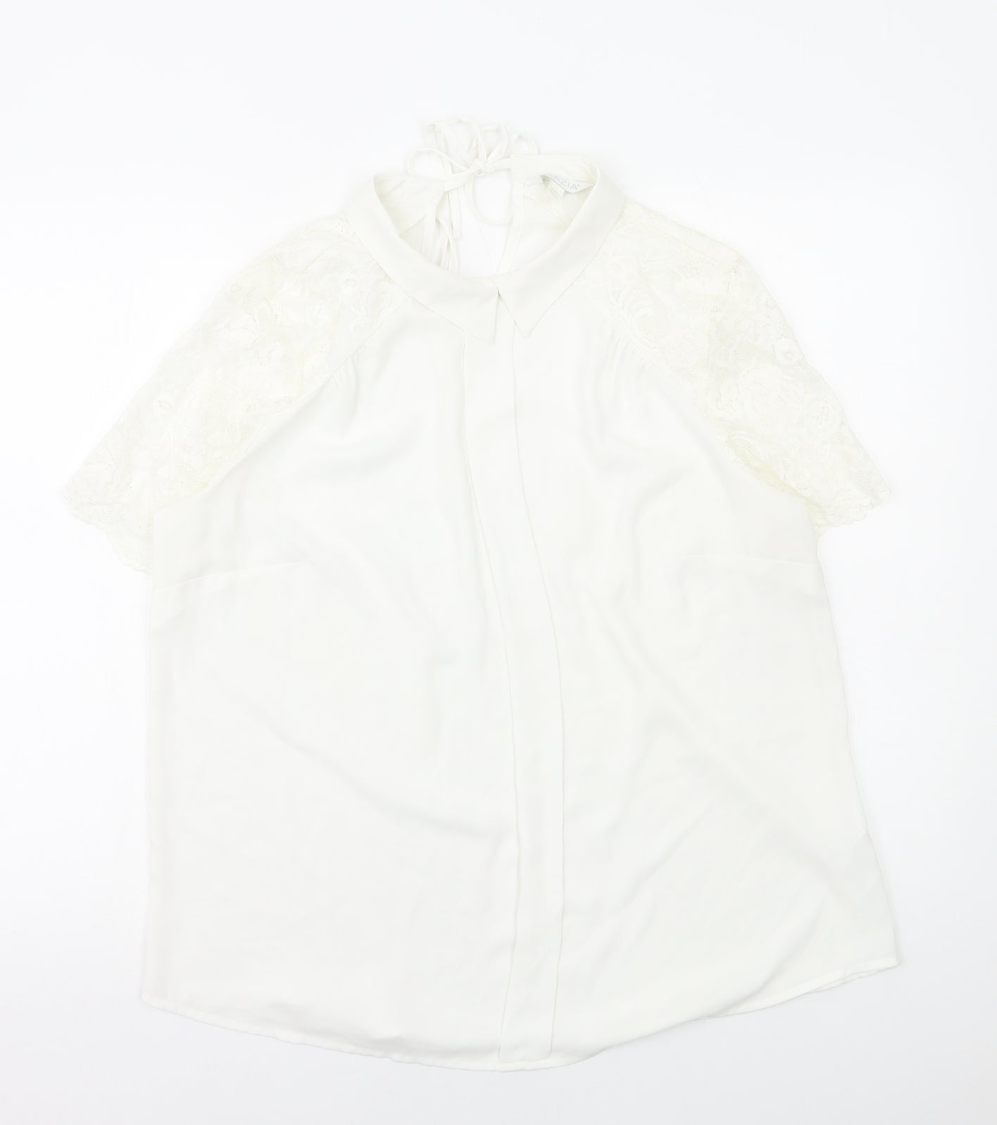 Grazia Womens White Polyester Basic Blouse Size 14 Collared - Lace Detail
