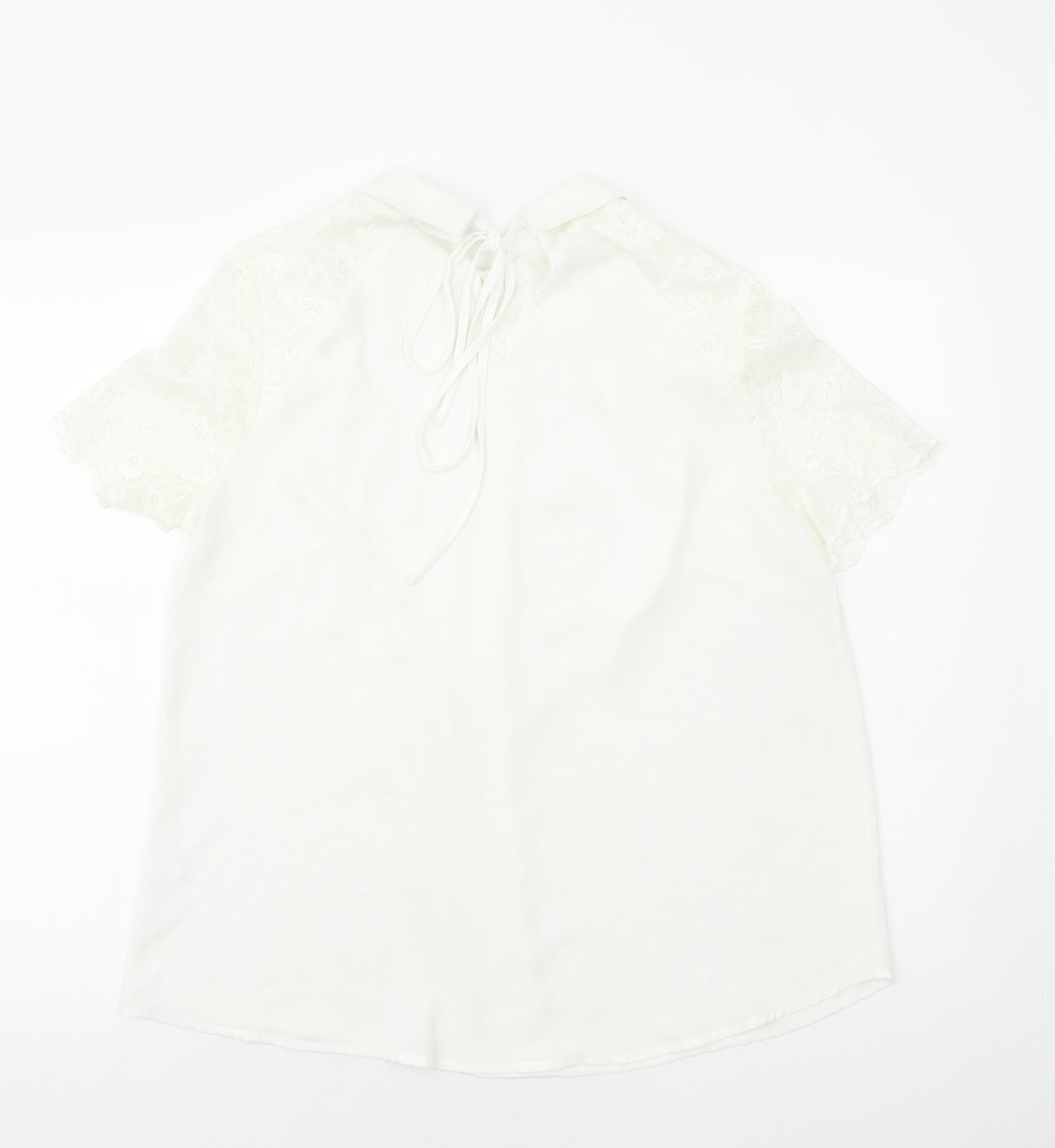 Grazia Womens White Polyester Basic Blouse Size 14 Collared - Lace Detail