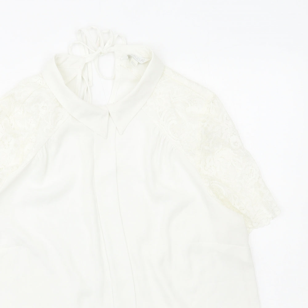 Grazia Womens White Polyester Basic Blouse Size 14 Collared - Lace Detail