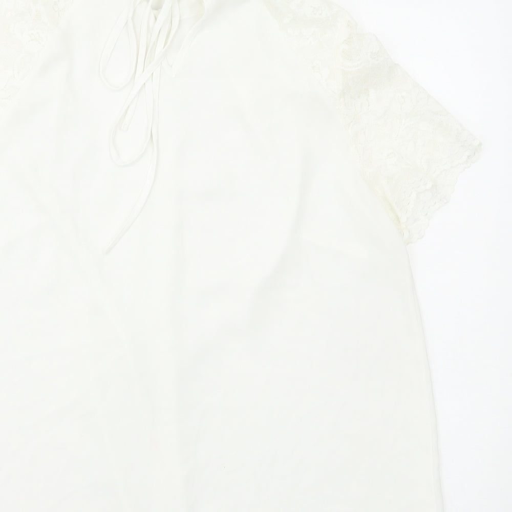 Grazia Womens White Polyester Basic Blouse Size 14 Collared - Lace Detail