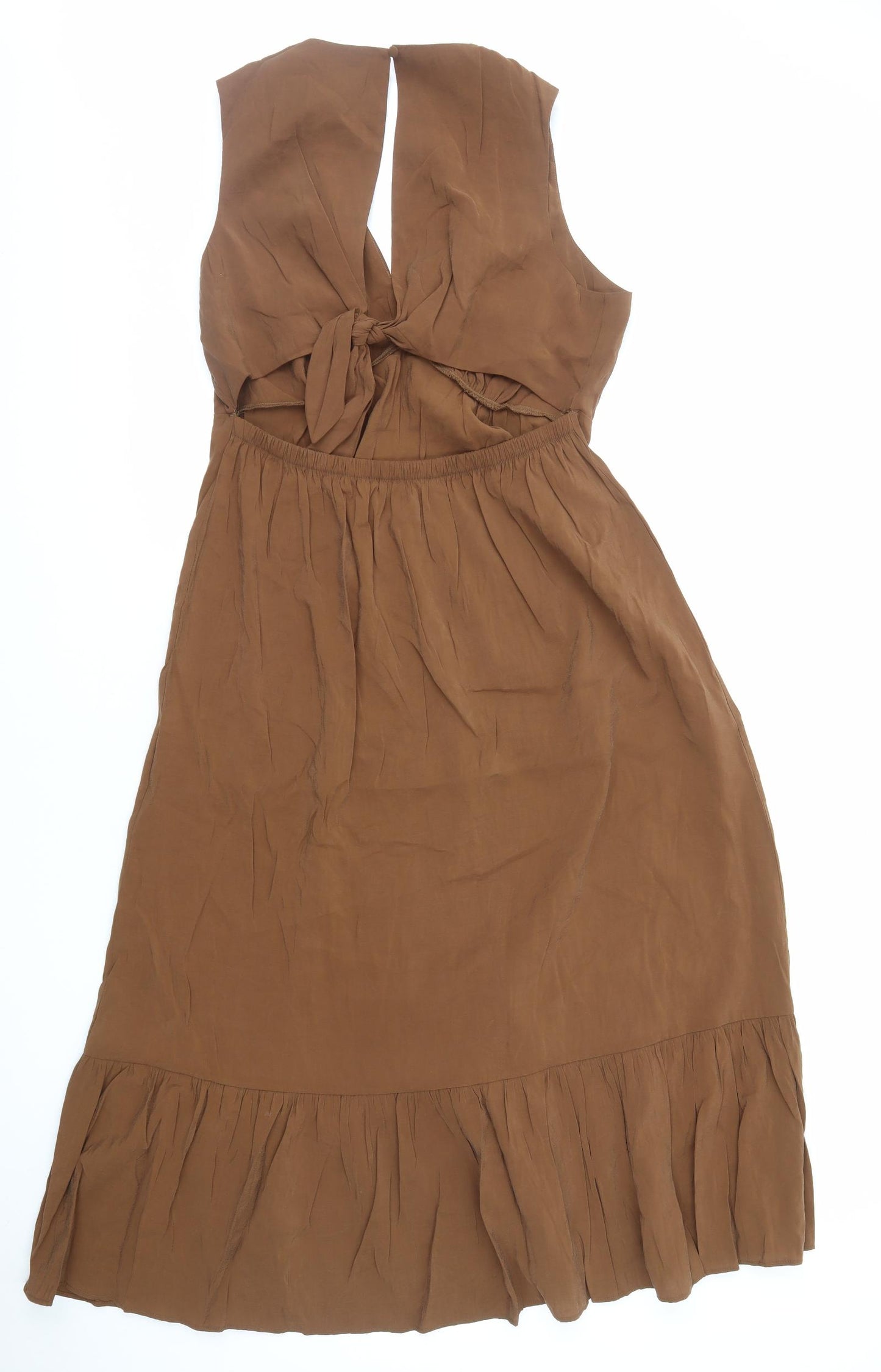 Marks and Spencer Womens Brown Viscose A-Line Size 14 V-Neck Pullover