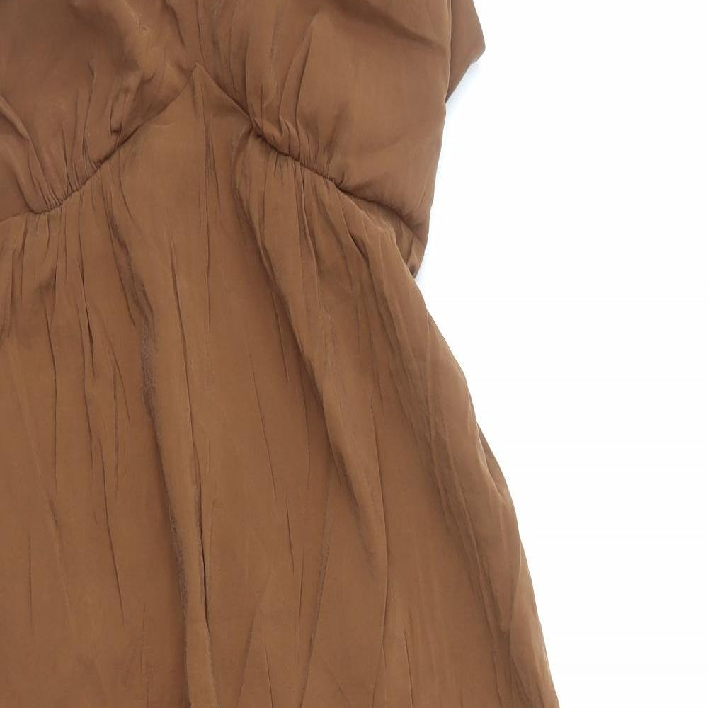 Marks and Spencer Womens Brown Viscose A-Line Size 14 V-Neck Pullover