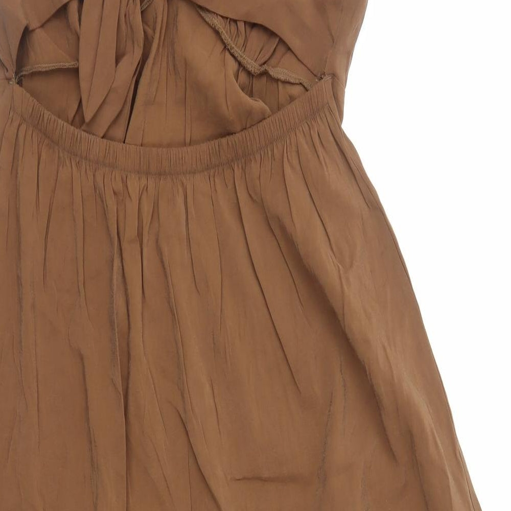 Marks and Spencer Womens Brown Viscose A-Line Size 14 V-Neck Pullover