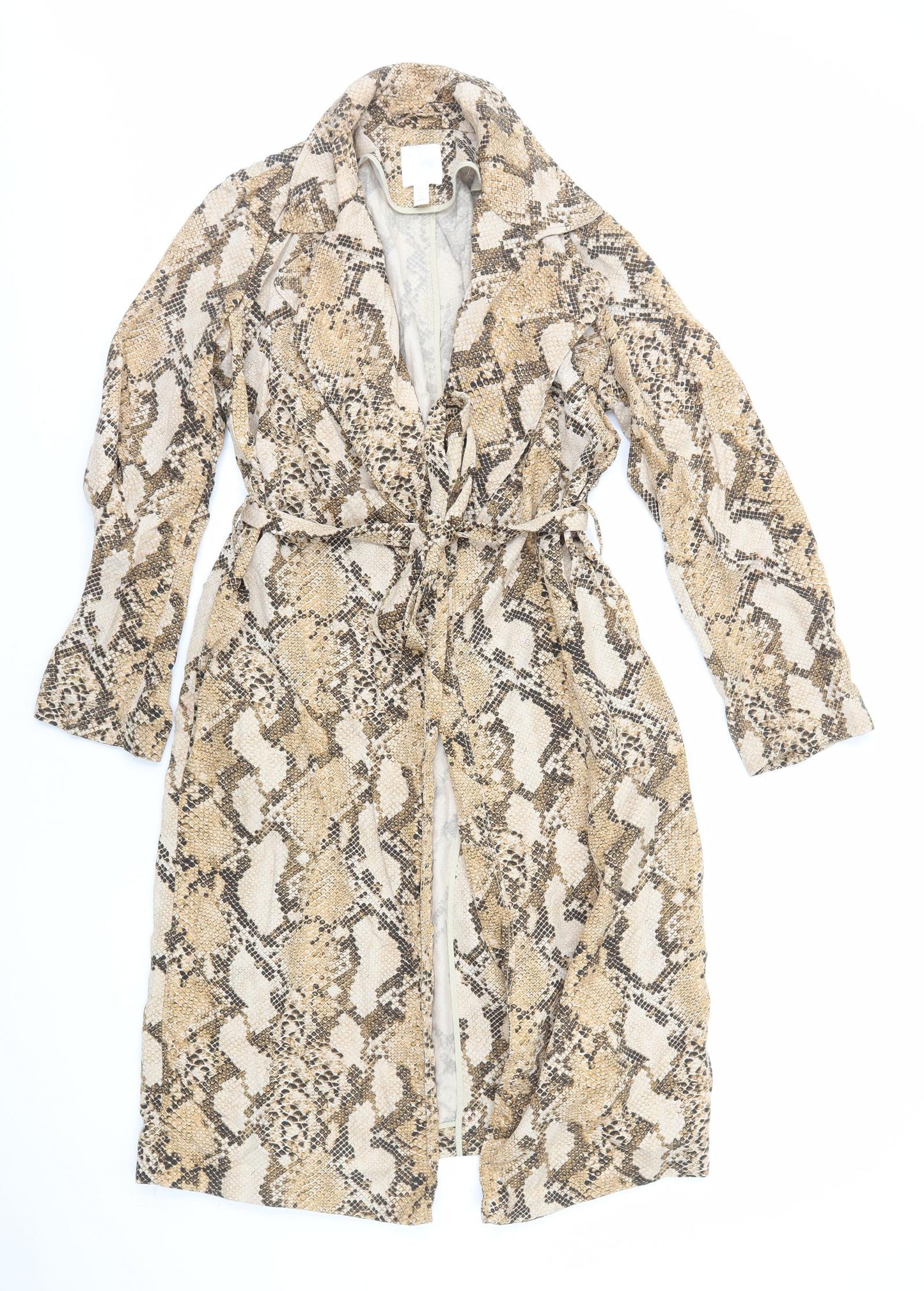 H&M Womens Brown Animal Print Trench Coat Coat Size 6 Tie