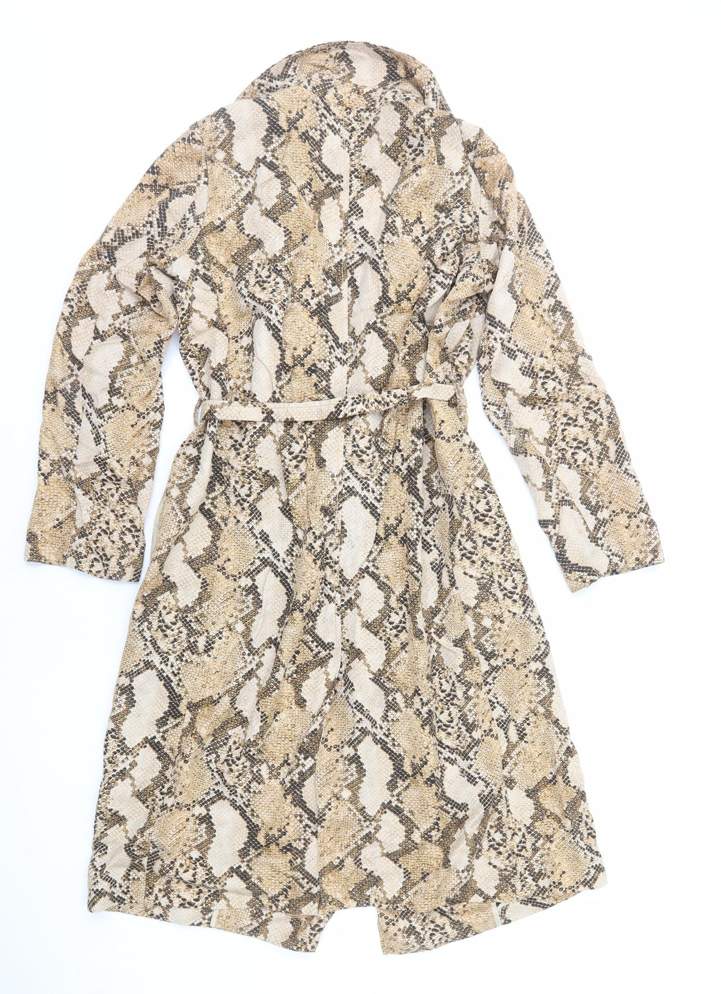 H&M Womens Brown Animal Print Trench Coat Coat Size 6 Tie