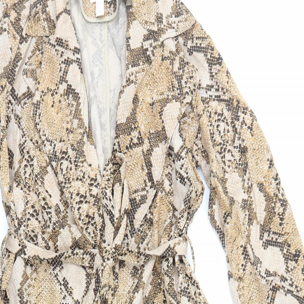 H&M Womens Brown Animal Print Trench Coat Coat Size 6 Tie