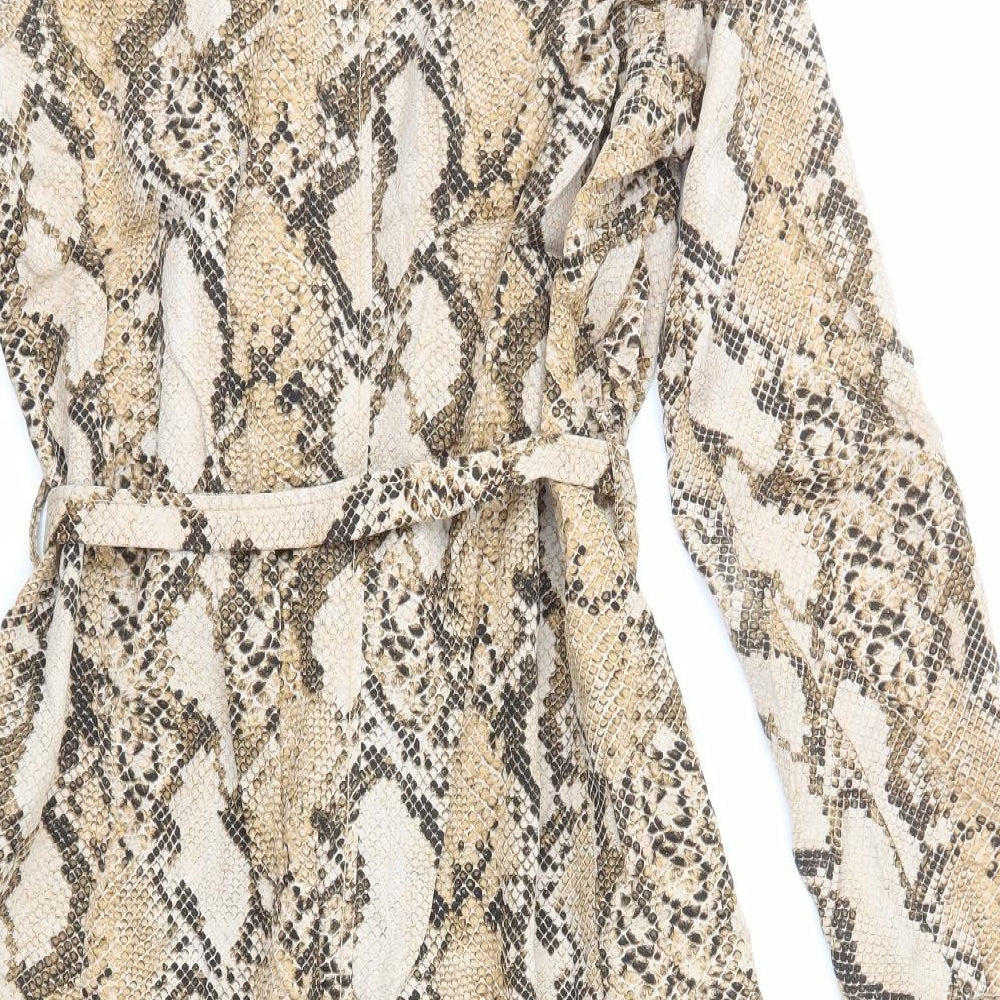 H&M Womens Brown Animal Print Trench Coat Coat Size 6 Tie