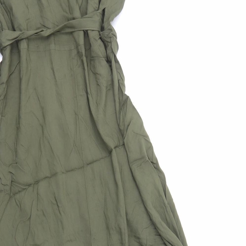 Marks and Spencer Womens Green Viscose Wrap Dress Size 12 V-Neck Tie