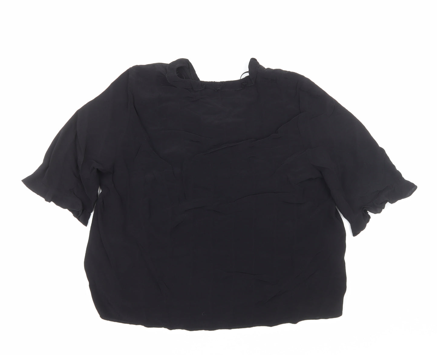 Marks and Spencer Womens Black Viscose Basic Blouse Size 14 V-Neck - Tie Neck Detail