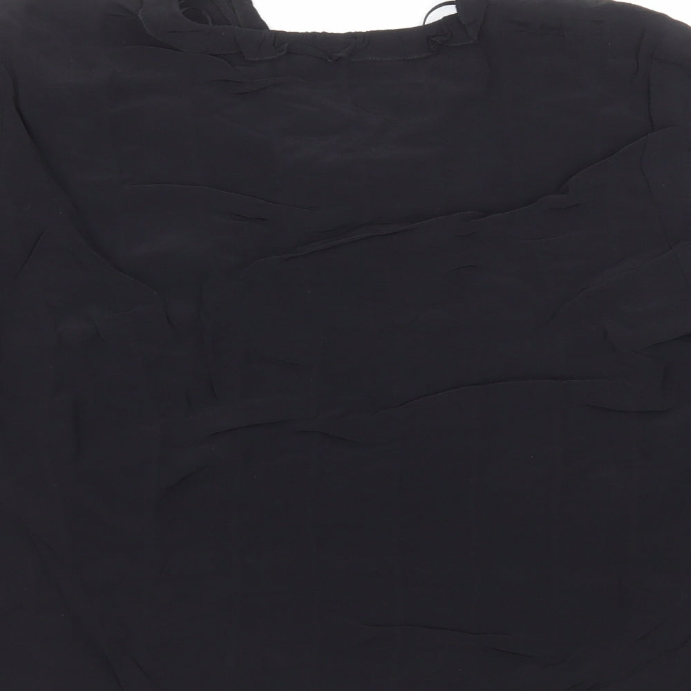 Marks and Spencer Womens Black Viscose Basic Blouse Size 14 V-Neck - Tie Neck Detail