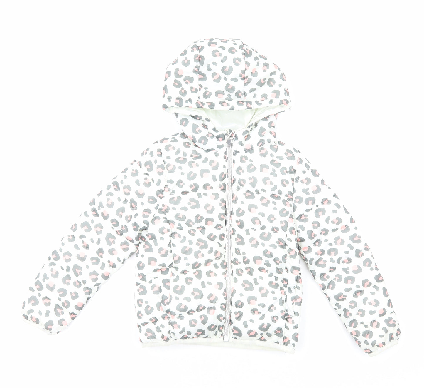 Primark Girls White Animal Print Quilted Jacket Size 6-7 Years Zip