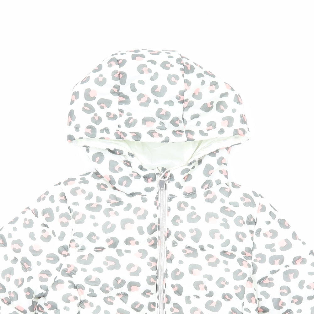 Primark Girls White Animal Print Quilted Jacket Size 6-7 Years Zip