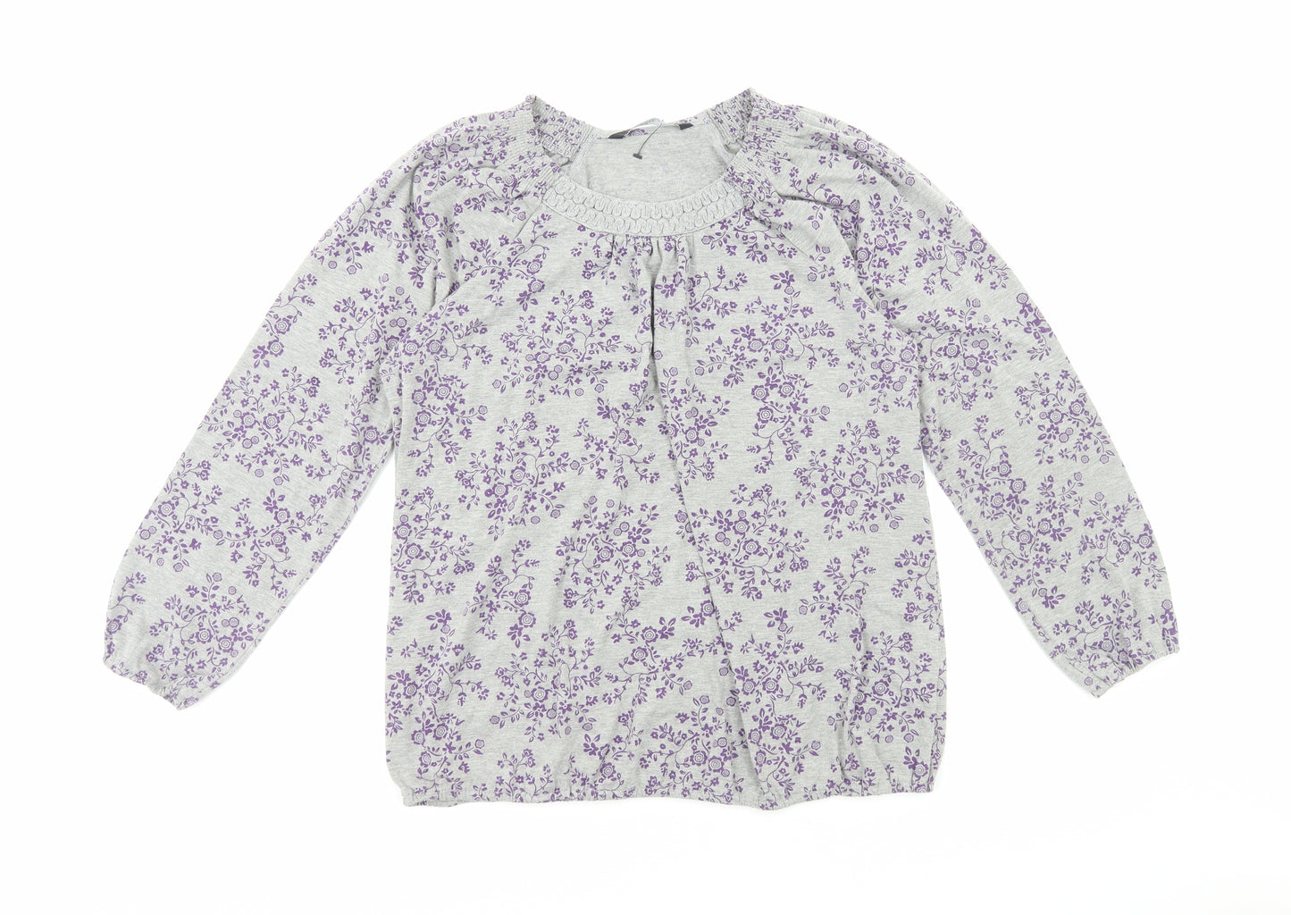 Bonmarché Womens Grey Floral Polyester Basic Blouse Size 18 Boat Neck