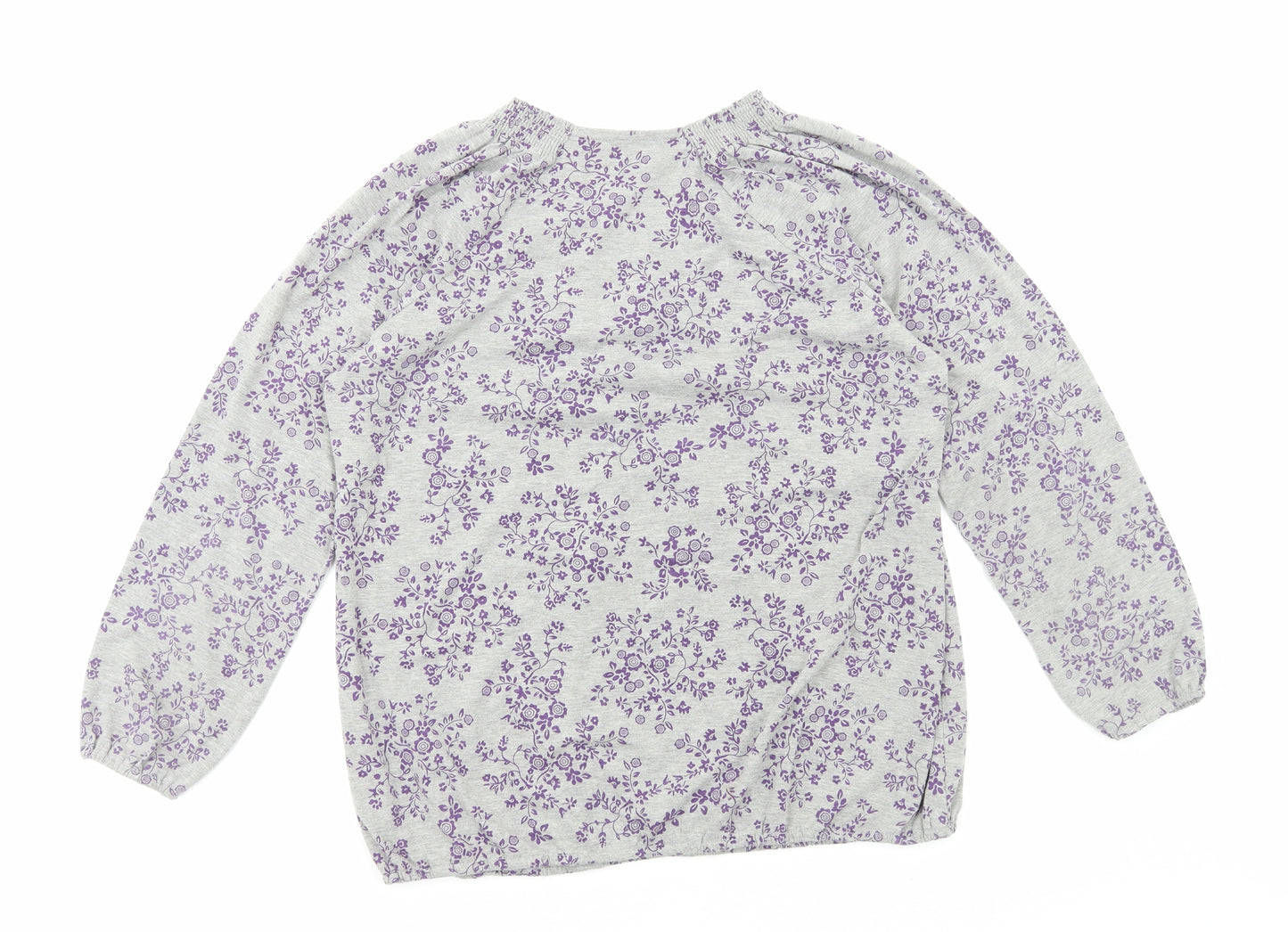 Bonmarché Womens Grey Floral Polyester Basic Blouse Size 18 Boat Neck