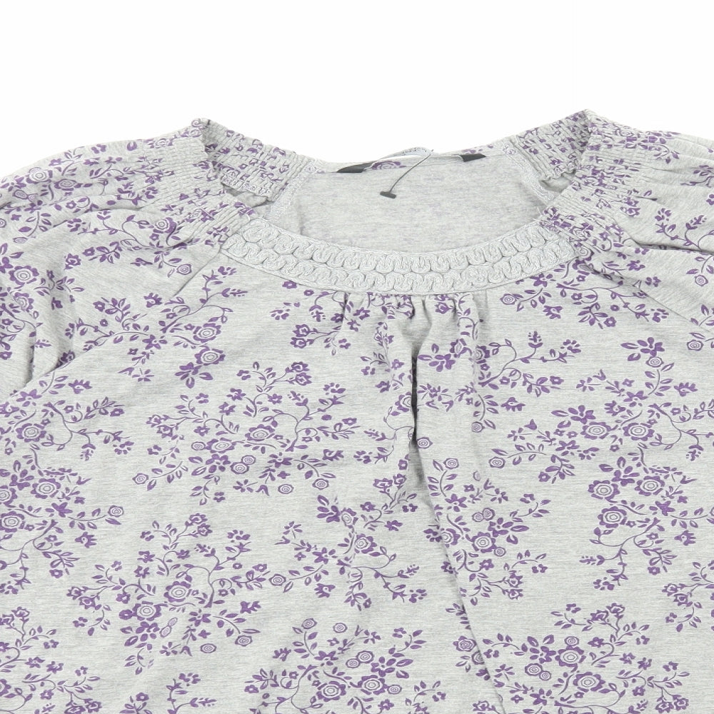 Bonmarché Womens Grey Floral Polyester Basic Blouse Size 18 Boat Neck