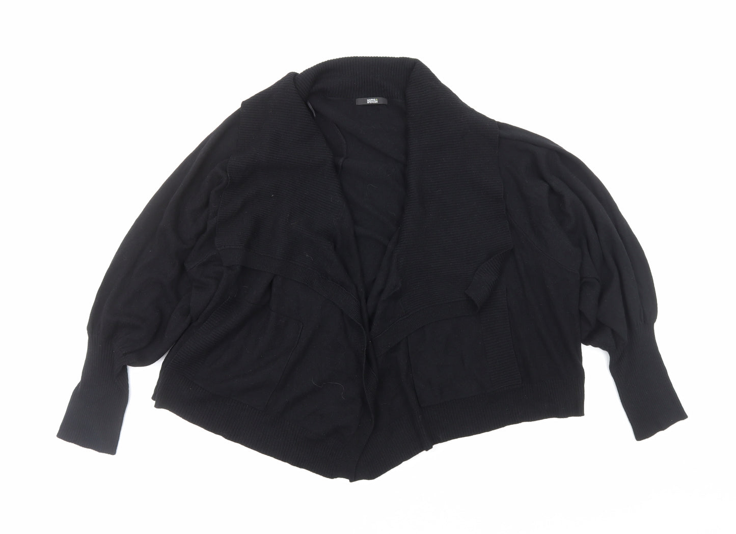 Marks and Spencer Womens Black V-Neck Viscose Cardigan Jumper Size 22 - Waterfall Design
