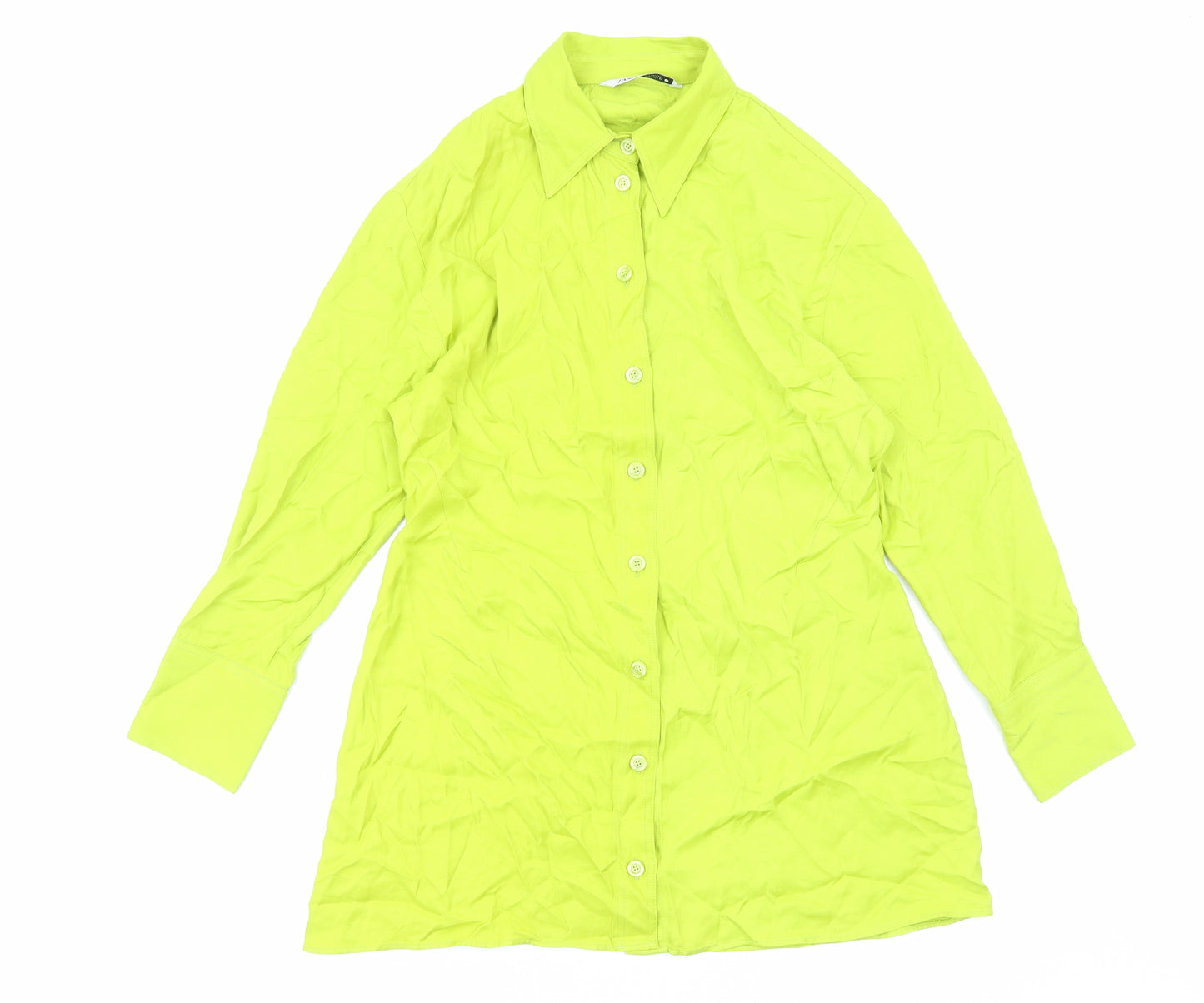 Zara Womens Green Viscose Shirt Dress Size XL Collared Button