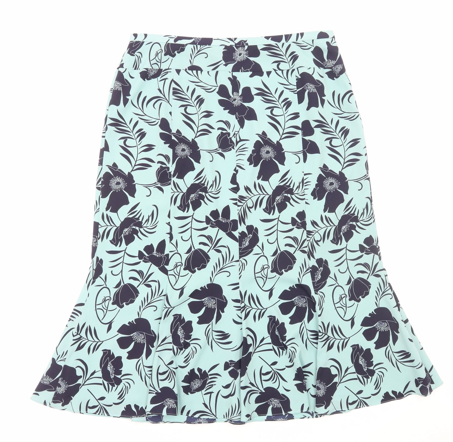 Jacques Vert Womens Blue Floral Polyester Flare Skirt Size 18 Zip