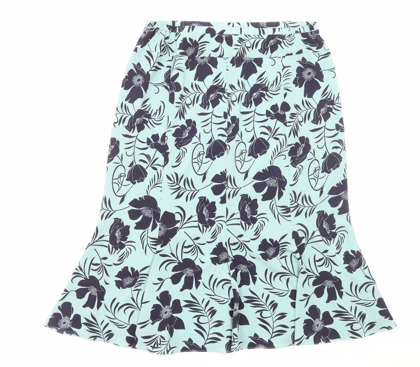 Jacques Vert Womens Blue Floral Polyester Flare Skirt Size 18 Zip