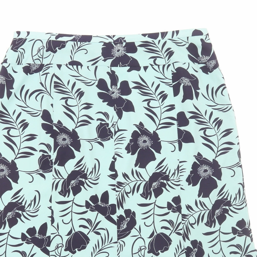 Jacques Vert Womens Blue Floral Polyester Flare Skirt Size 18 Zip