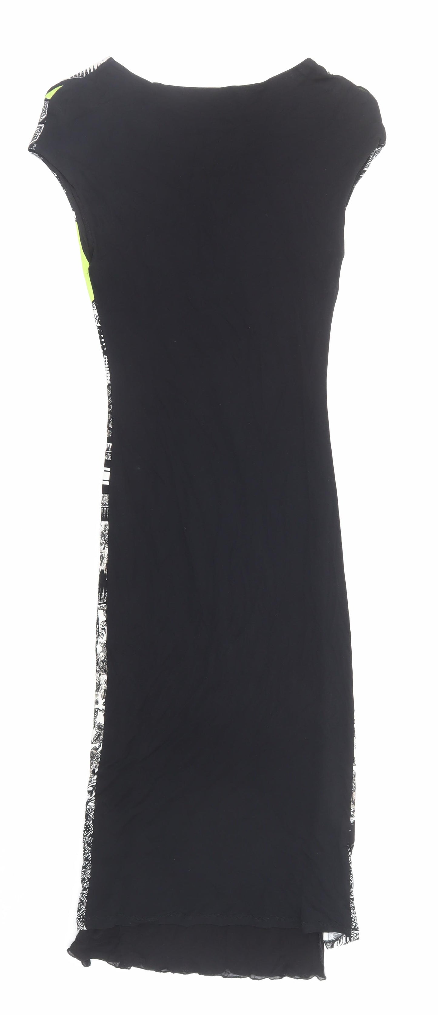 Roberto Cavalli Womens Black Geometric Viscose T-Shirt Dress Size 12 Boat Neck Pullover