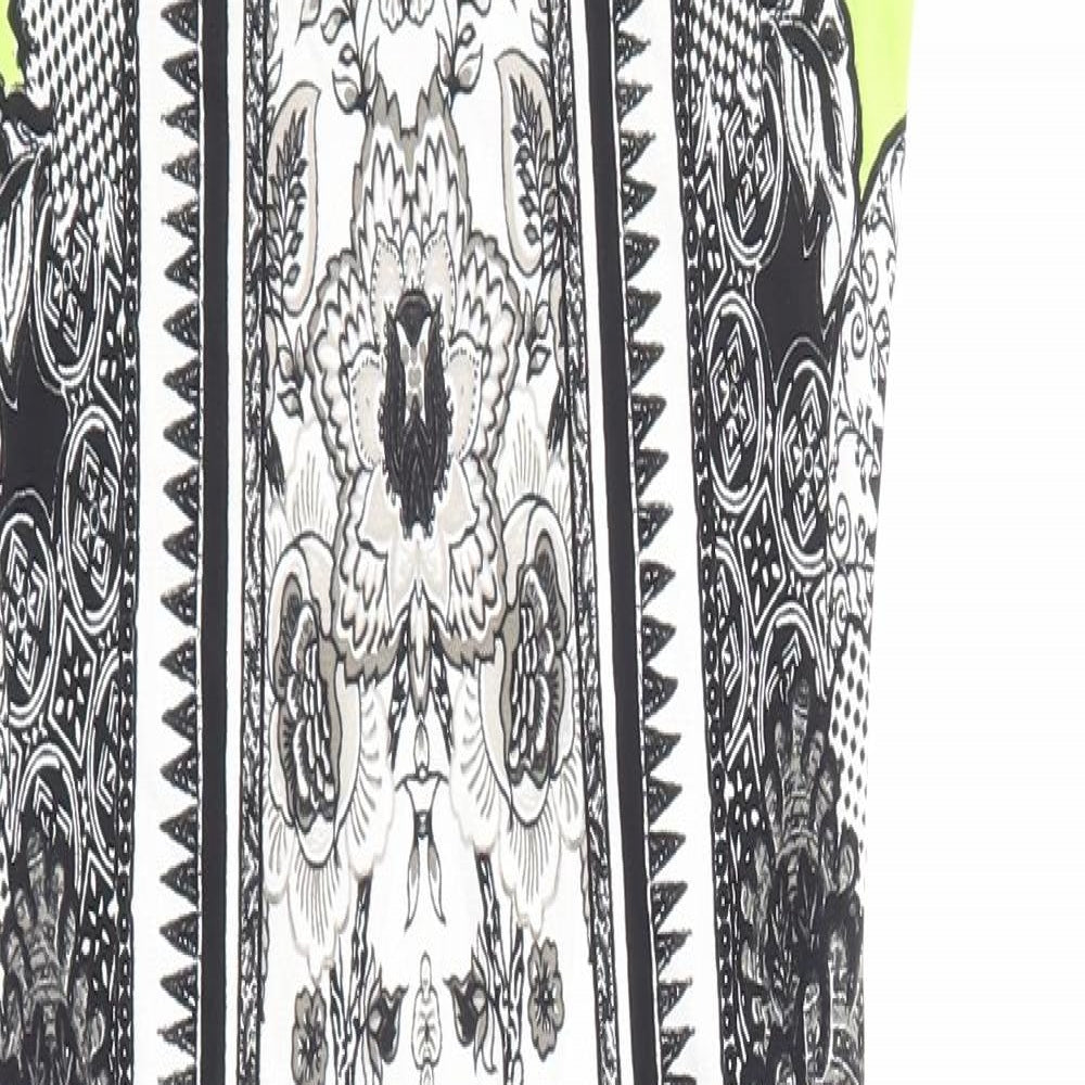 Roberto Cavalli Womens Black Geometric Viscose T-Shirt Dress Size 12 Boat Neck Pullover