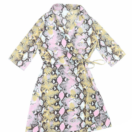 Blue Vanilla Womens Pink Animal Print Viscose Wrap Dress Size 8 Collared Tie - Snake Print