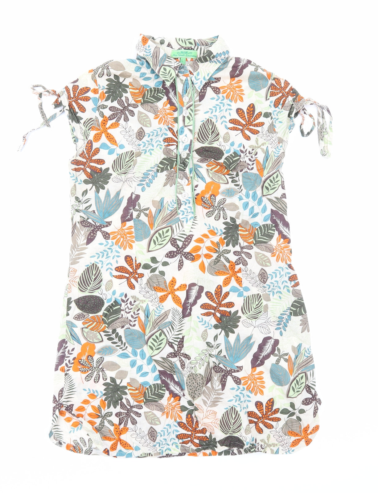 New York Laundry Womens Multicoloured Geometric Cotton Shift Size 14 Collared Button - Leaf Print