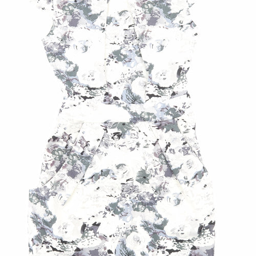 Voulez-Vous Womens White Floral Viscose Bodycon Size 8 Round Neck Zip