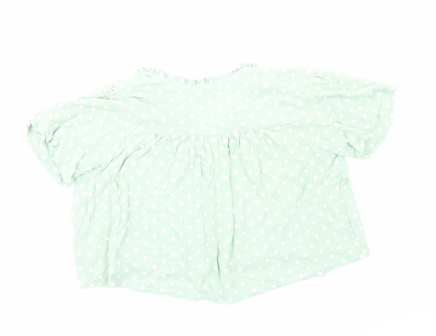 Zara Womens Green Polka Dot Viscose Cropped Button-Up Size S V-Neck