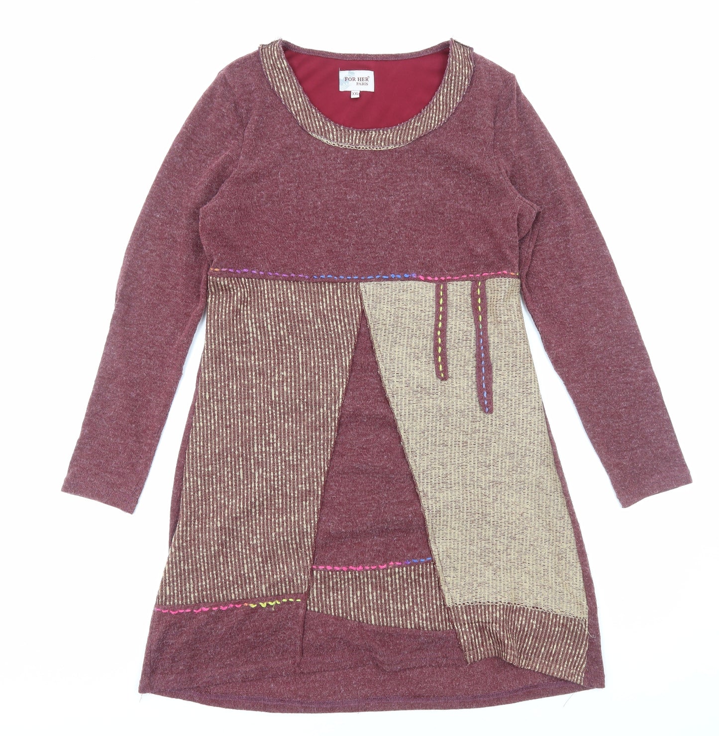 For Her Paris Womens Red Wool Jumper Dress Size 2XL Round Neck Pullover