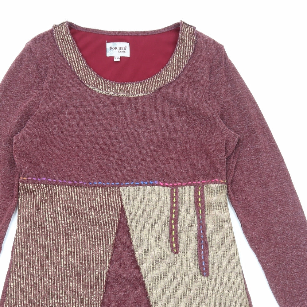 For Her Paris Womens Red Wool Jumper Dress Size 2XL Round Neck Pullover