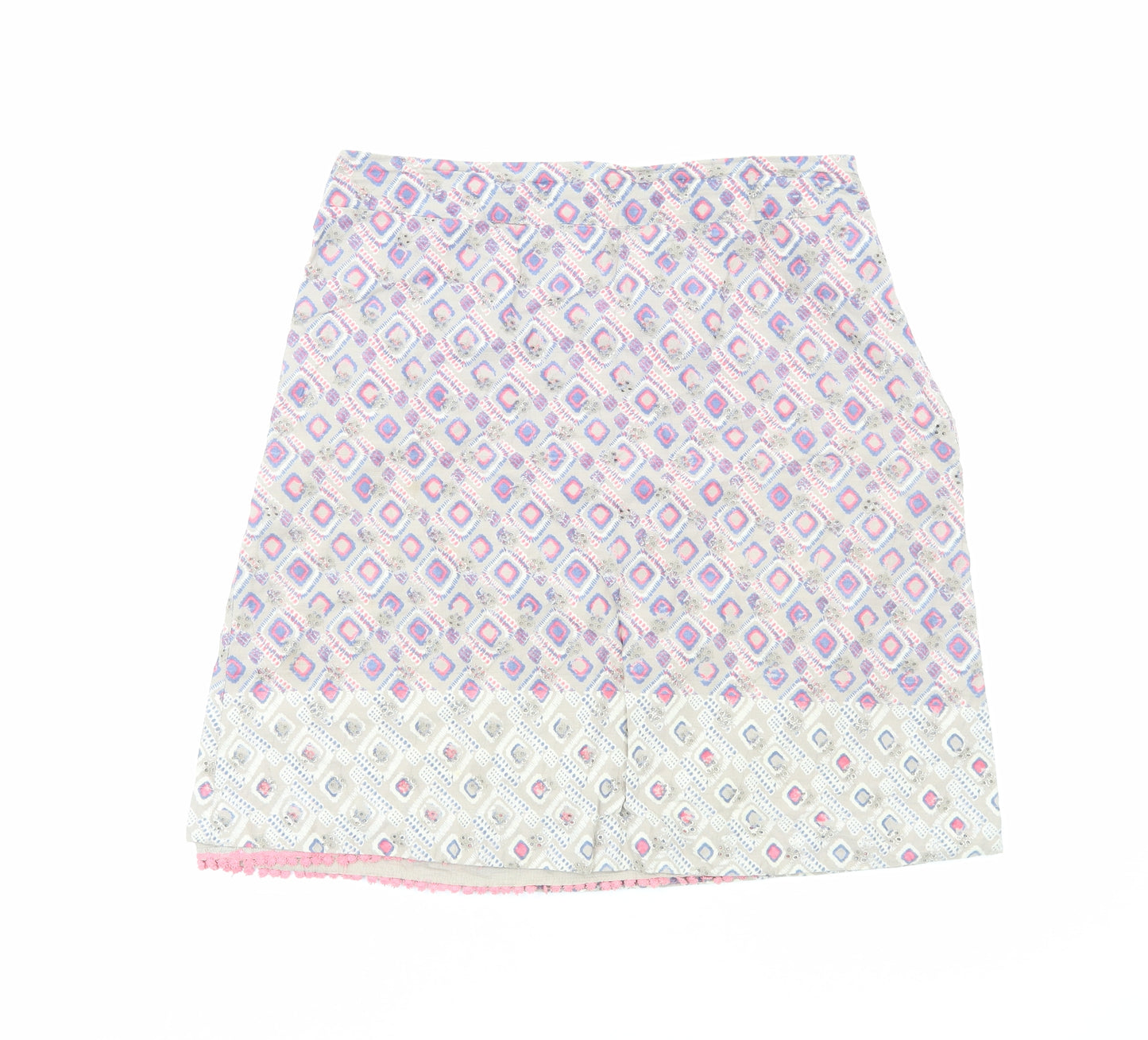 White Stuff Womens Multicoloured Geometric Cotton A-Line Skirt Size 12 Zip