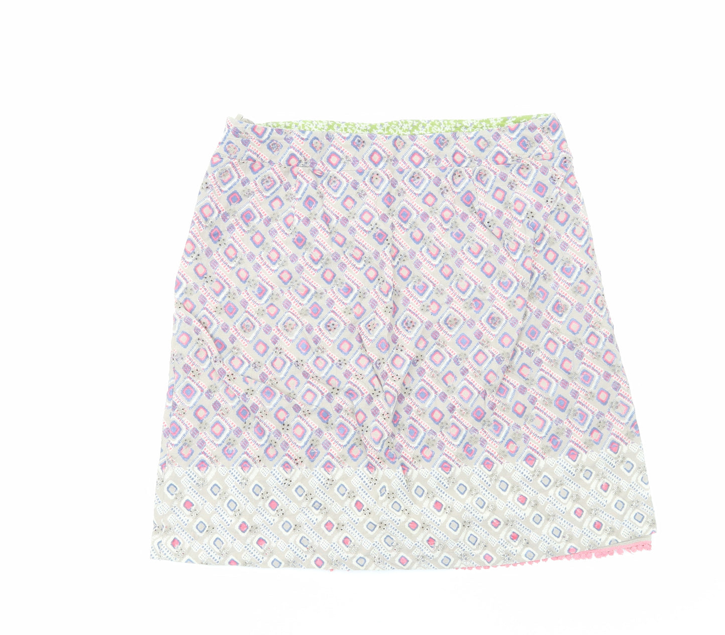 White Stuff Womens Multicoloured Geometric Cotton A-Line Skirt Size 12 Zip