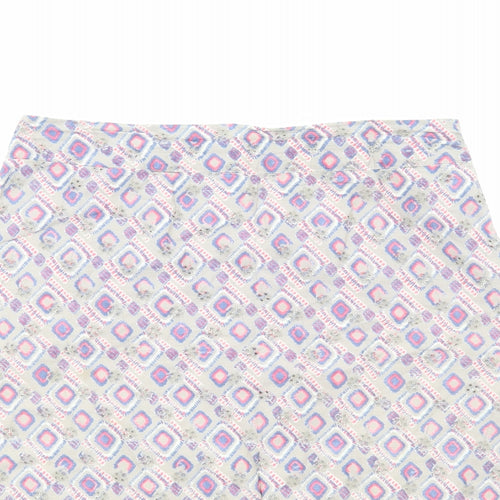 White Stuff Womens Multicoloured Geometric Cotton A-Line Skirt Size 12 Zip