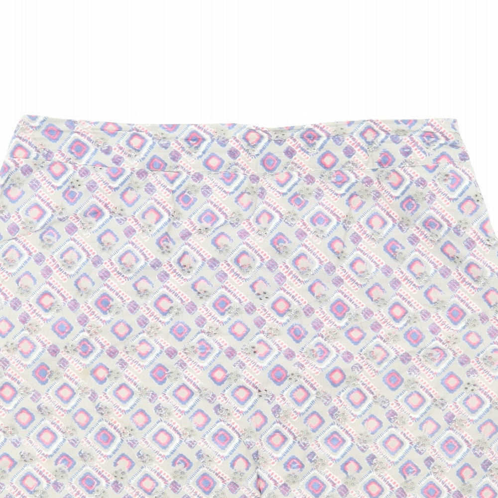 White Stuff Womens Multicoloured Geometric Cotton A-Line Skirt Size 12 Zip