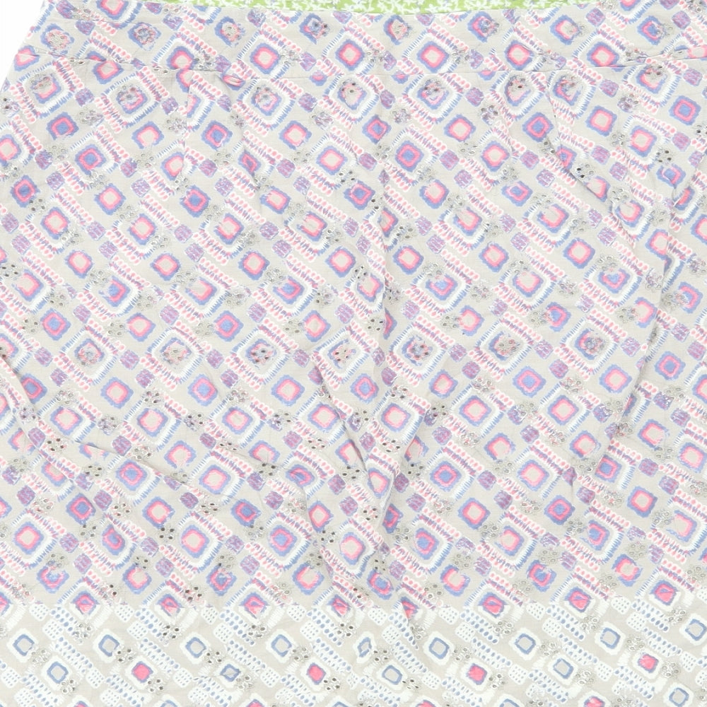 White Stuff Womens Multicoloured Geometric Cotton A-Line Skirt Size 12 Zip