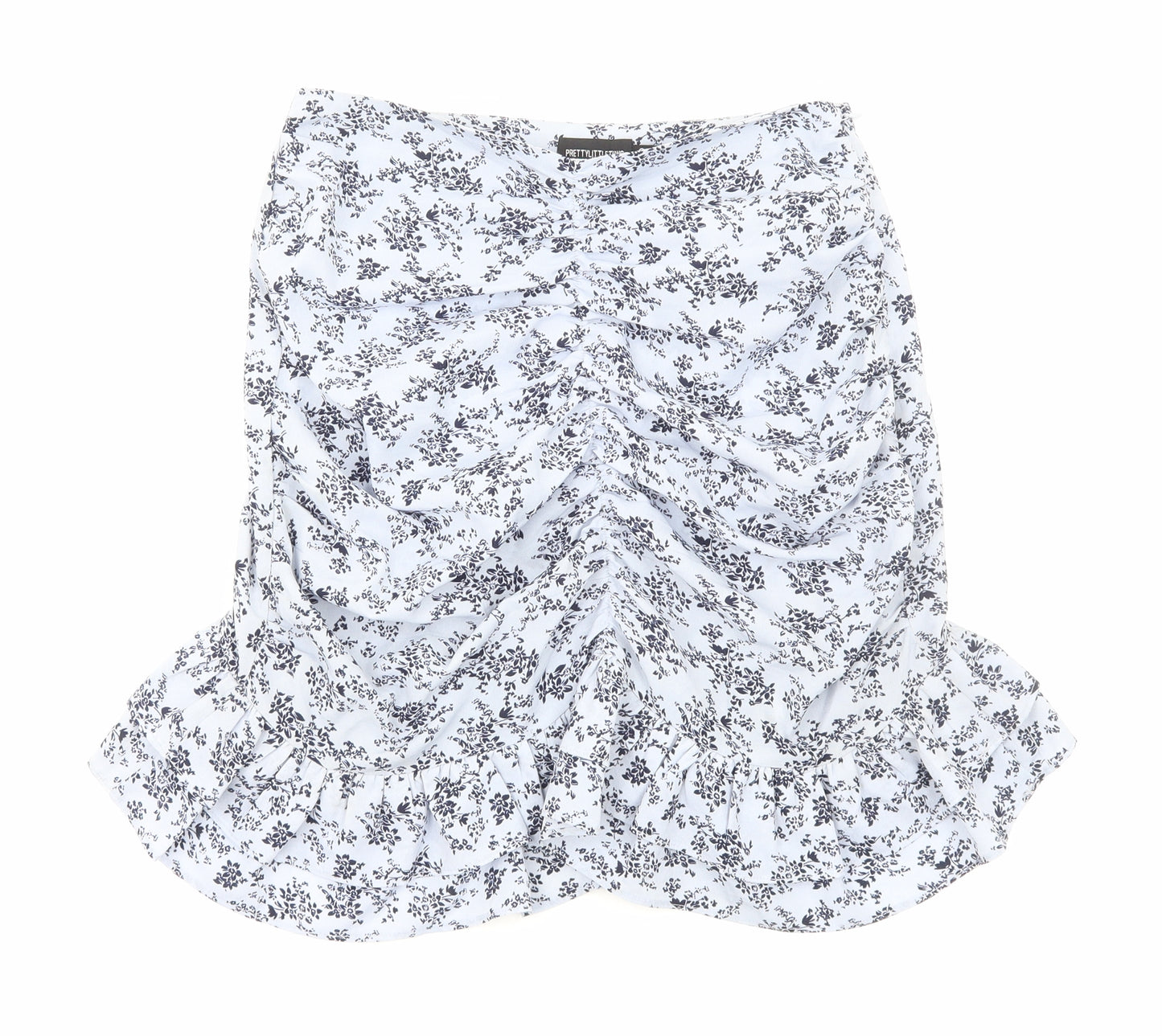 PRETTYLITTLETHING Womens Blue Floral Viscose Trumpet Skirt Size 8 Zip