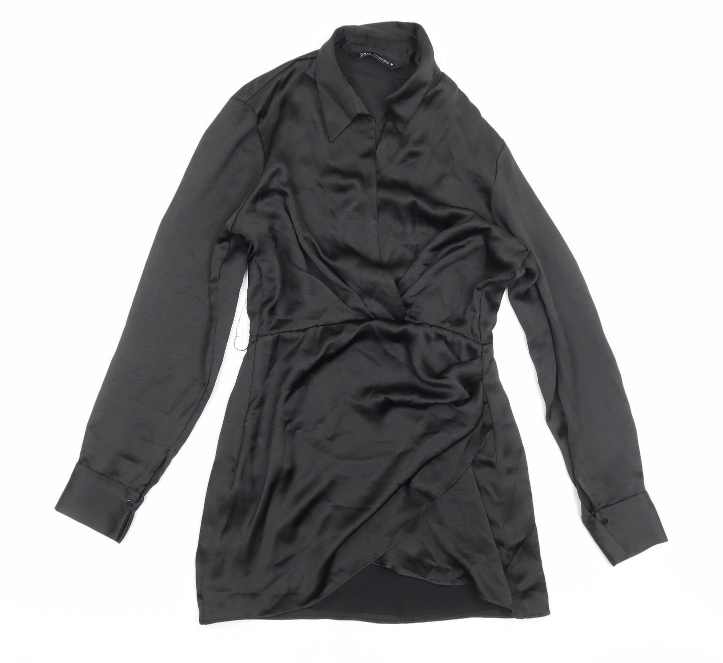 Zara Womens Black Polyester A-Line Size M Collared Zip