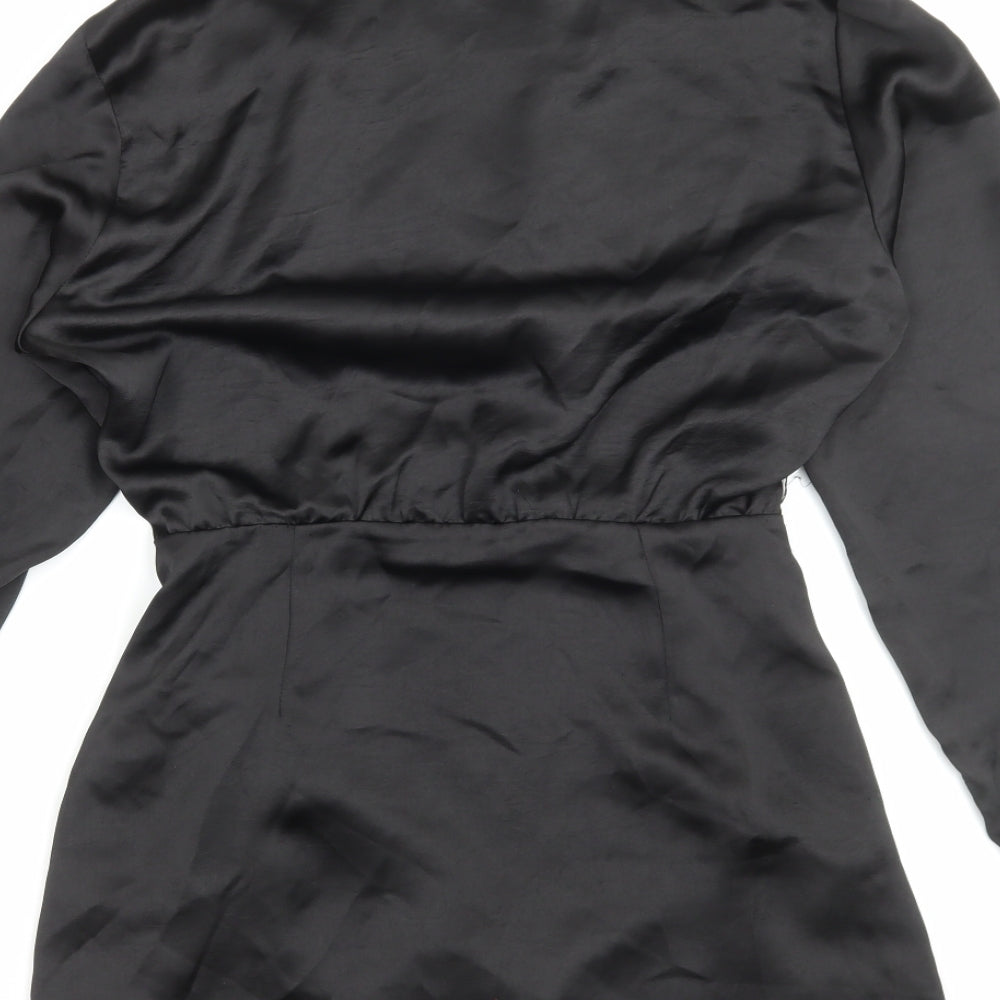 Zara Womens Black Polyester A-Line Size M Collared Zip