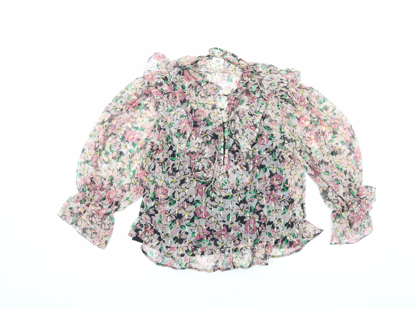 River Island Womens Pink Floral Polyester Basic Blouse Size 10 Round Neck