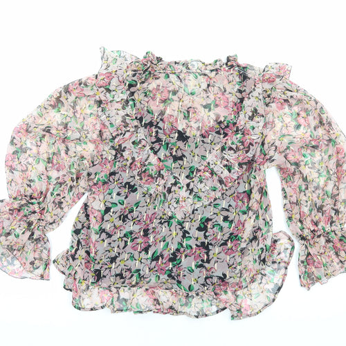 River Island Womens Pink Floral Polyester Basic Blouse Size 10 Round Neck