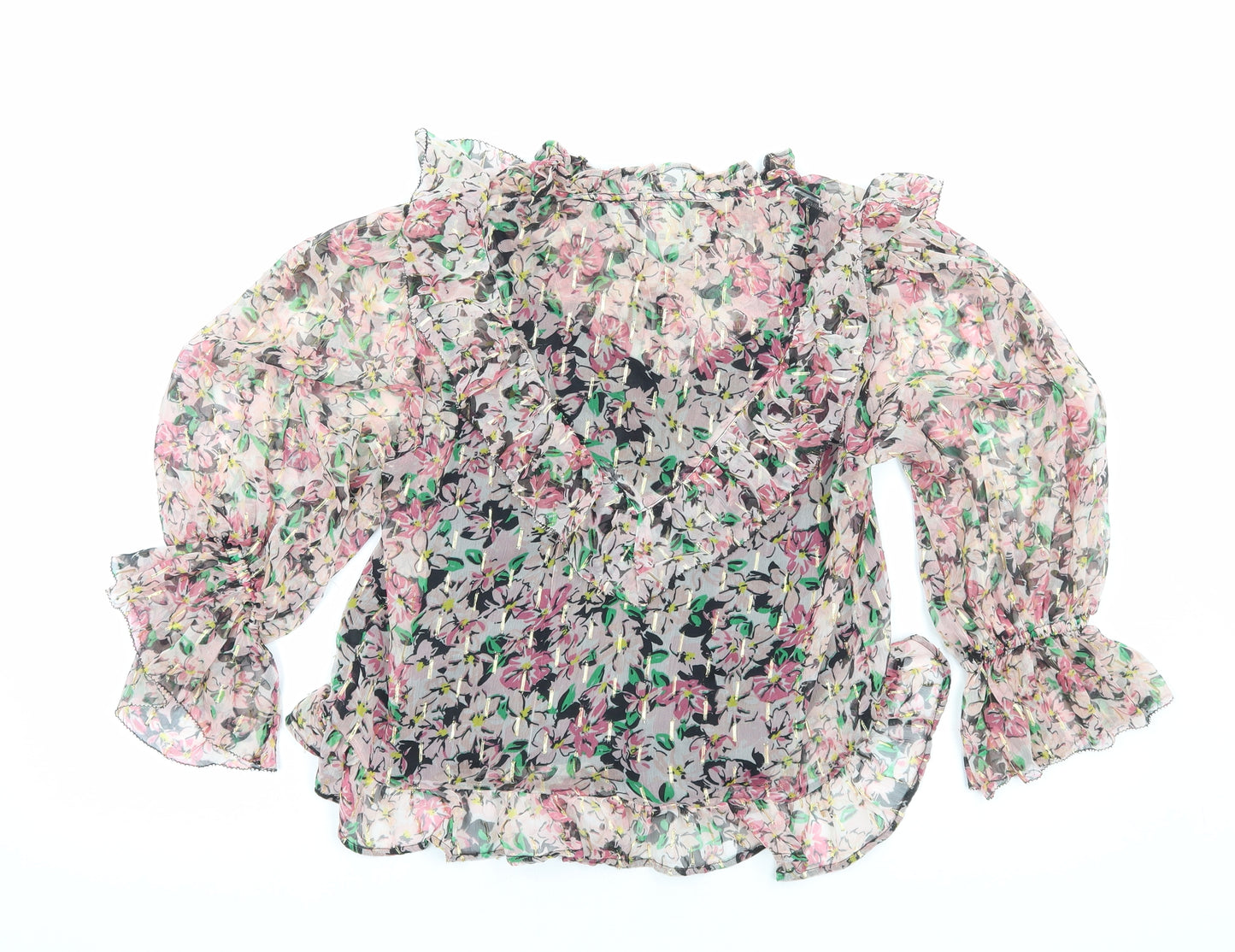 River Island Womens Pink Floral Polyester Basic Blouse Size 10 Round Neck