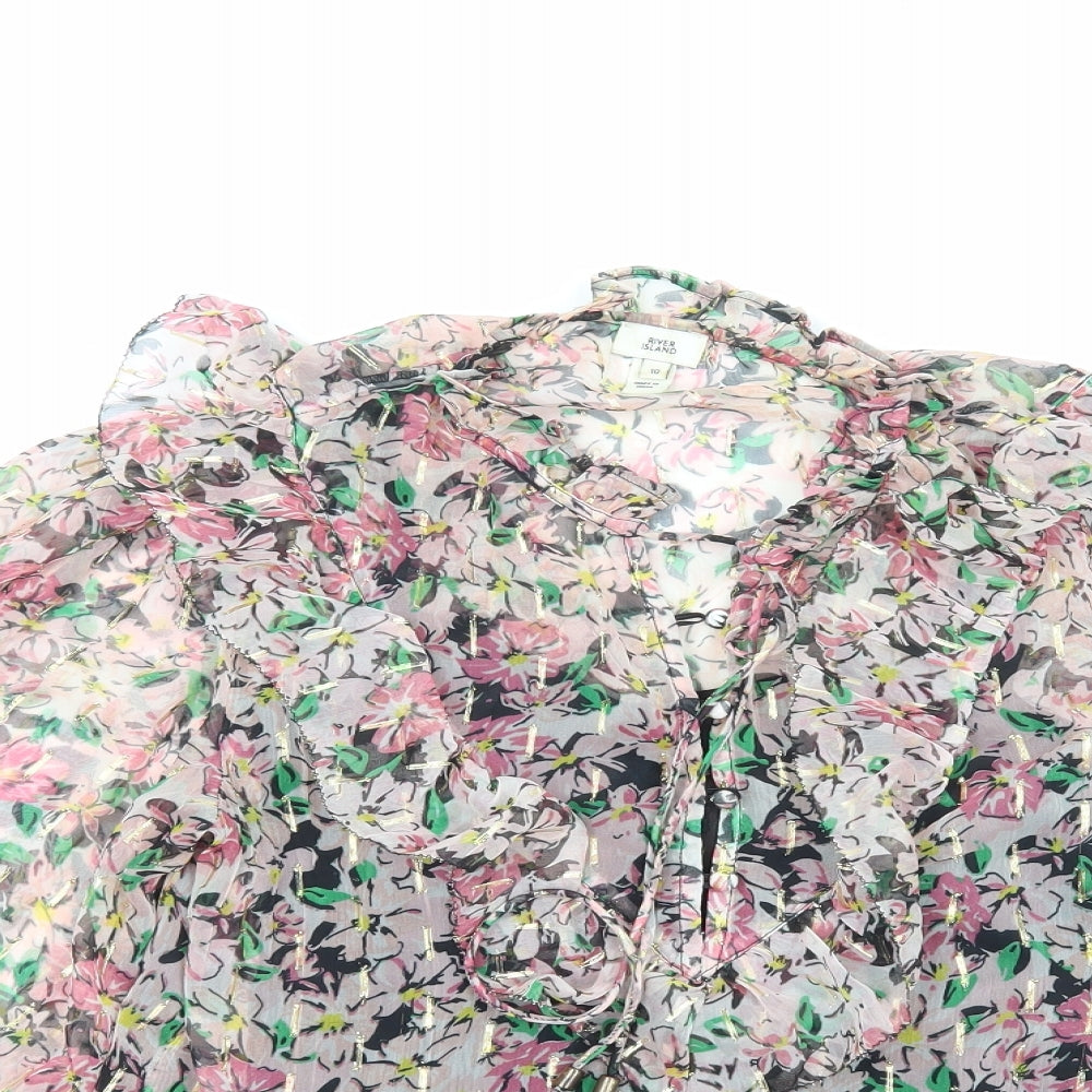 River Island Womens Pink Floral Polyester Basic Blouse Size 10 Round Neck