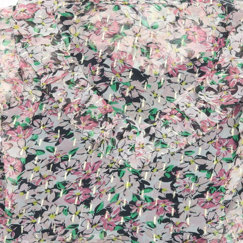 River Island Womens Pink Floral Polyester Basic Blouse Size 10 Round Neck