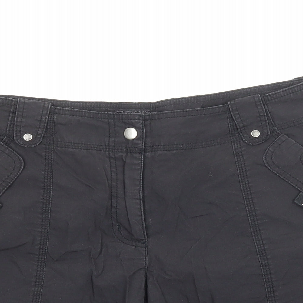 Cherokee Womens Black Cotton Cargo Shorts Size 12 Regular Zip