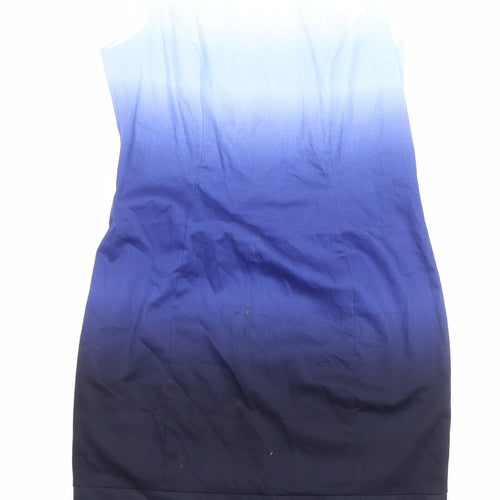 Marks and Spencer Womens Blue Viscose Sheath Size 14 Roll Neck Zip - Ombré