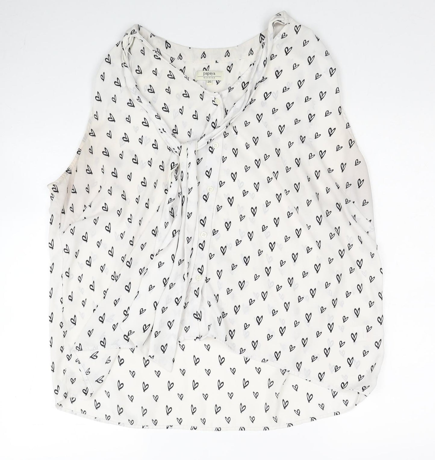 Papaya Womens White Geometric Polyester Basic Blouse Size 20 V-Neck - Heart